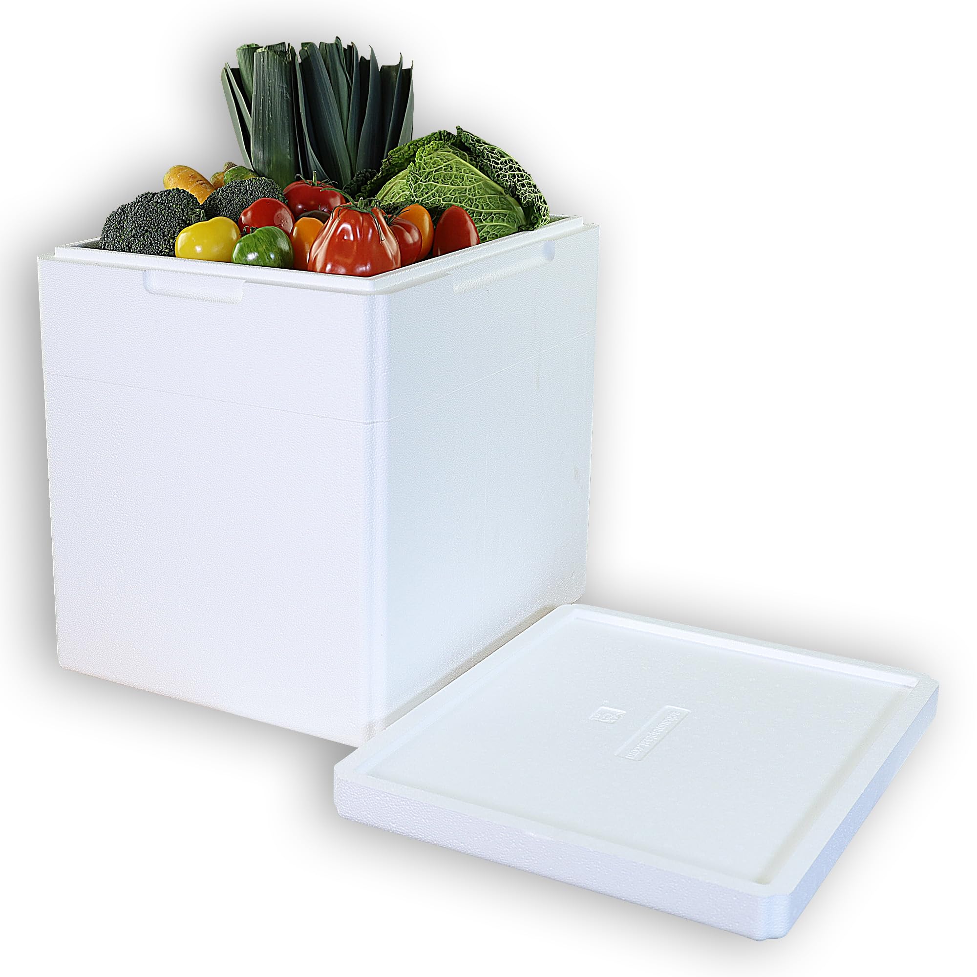 Styroporboxen 55 Liter mit Deckel | Thermobox Innenmaß: 42 x 32,5 x 40 cm | Isolierbehälter in weiß | wiederverwendbar