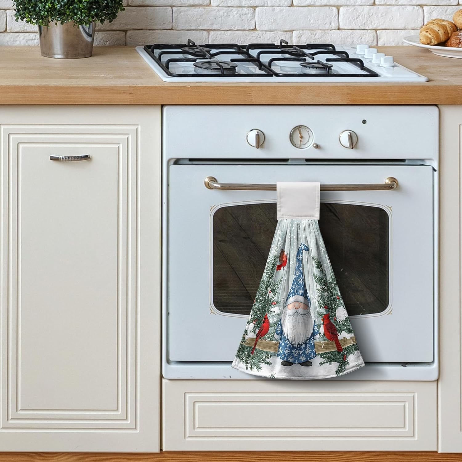 Winter Gnome Kitchen Hanging Towels Set of 2 Xmas Snowflake Pine Tree Cardinal Hand Towels with Hanging Loops Tea Bar Dish Cloths Dry Towel Soft Absorbent Bath Tie Towel for Bathroom - Image 3