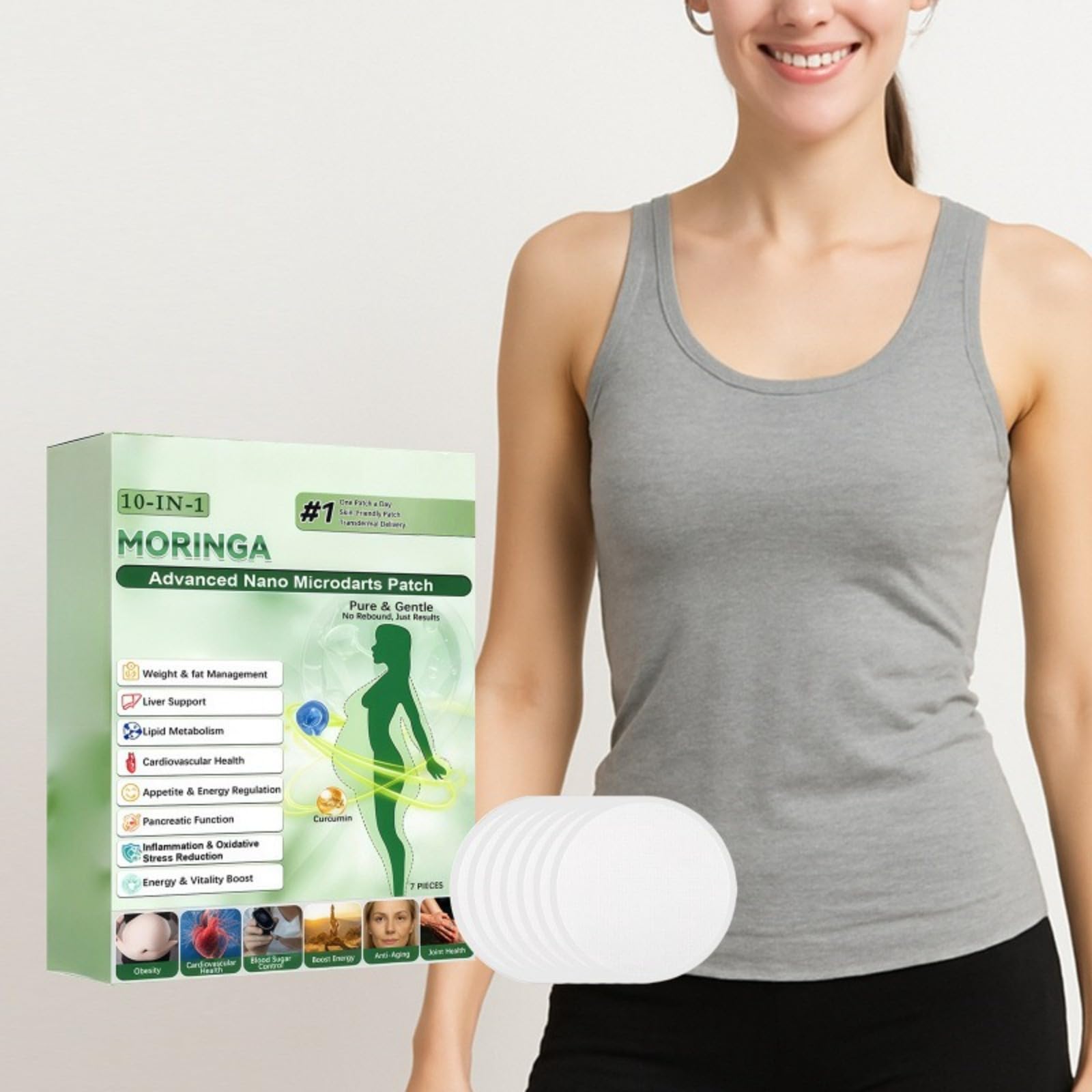 Moringa 10 in 1 patch dimagranti per il corpo – Patch dimagranti a nano-micro aghi contenenti berberina e NAD+ – Ingredienti naturali Rassoda la pelle Adatto per uomini e donne