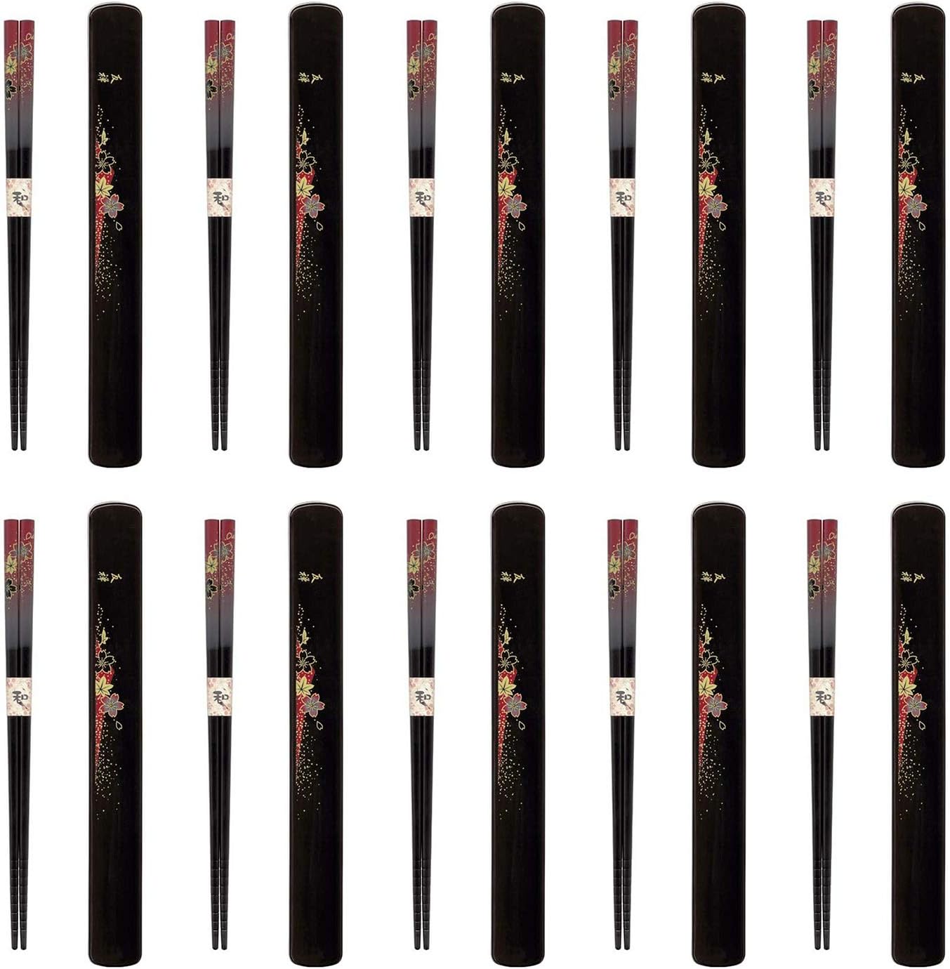 JapanBargainTravel Chopsticks with Case Reusable Chinese Korean Japanese Bamboo Portable Chop Sticks Utensil Dishwasher Safe Made in Japan (10, Red-Yuzen)