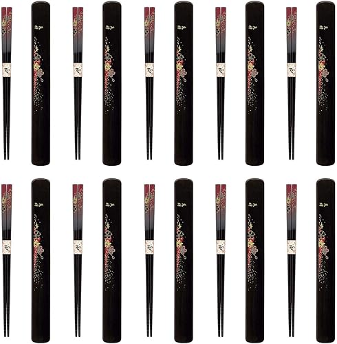 Vista 34 de Palillos japoneses con funda de viaje plástica JapanBargain, Yuzen rojo , Negro & rojo