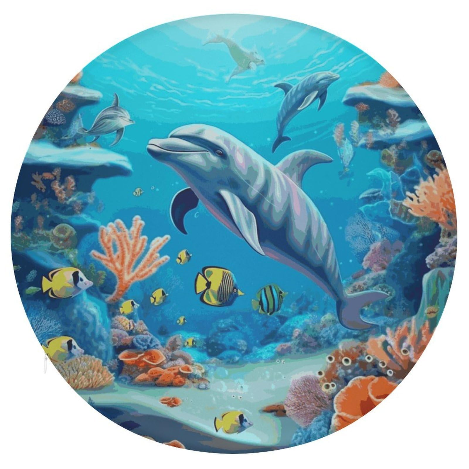 Adfgyerh Style Seabed Coral Fish Dolphins Cushion Memory Foam Pillow Core，Seat Cushion Detachable Design，Chair Cushions Suitable For All Seasons, And Can Be Used In Offices, Dining Rooms, Homes, And Other Settings.