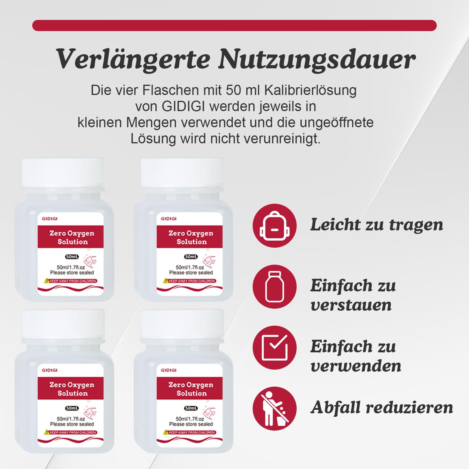 Null-Sauerstoff-Kalibrierlösung für Sauerstoffmessgeräte, 4 Flaschen à 50 ml Null-Sauerstoff-DO-Standardlösung, geeignet für alle Sauerstoffmessgerätemarken