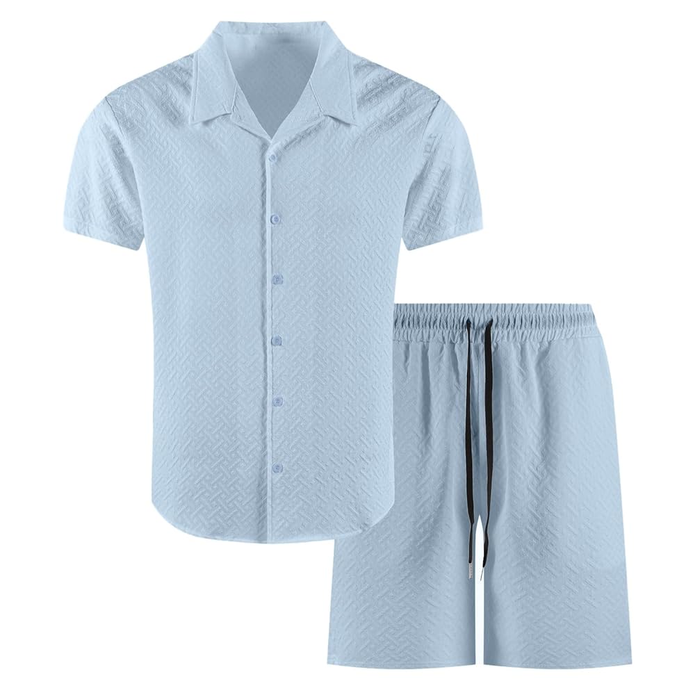 Herren Sommeranzug 2-tlg - Leichtes Kurzarm Hemd & Lange Hose Set Aus Atmungsaktivem Stoff