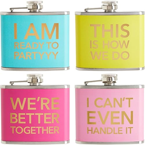 Juvale Regalos y recuerdos de viaje para niñas, juego de 4 piezas, acero inoxidable de 5 onzas, amarillo, azul, rosa y rojo rosa, frasco para