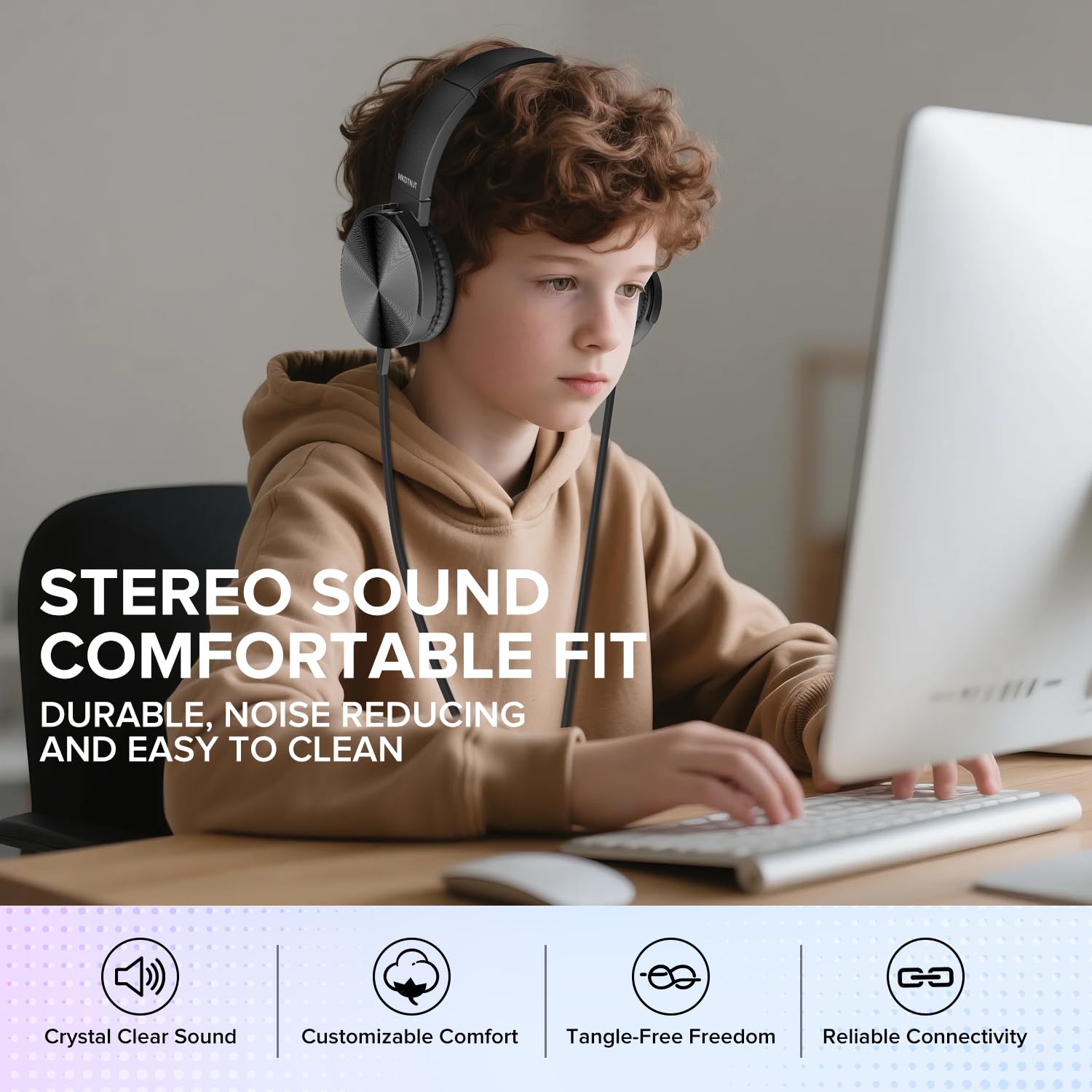 Duże słuchawki dla dzieci do szkoły, uczniów, 10 sztuk, trwałe, przewodowe słuchawki szkolne z dźwiękiem stereo HD, gniazdo 3,5 mm, do biblioteki, nauki online (HTC004 czarne)