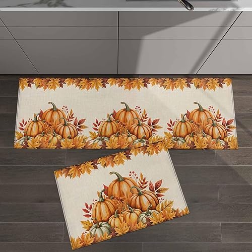 Miniatura 8 de Juego de 2 alfombras de cocina de Acción de Gracias, antideslizantes, antideslizantes, cómodas, juego de alfombras de cocina para fregadero
