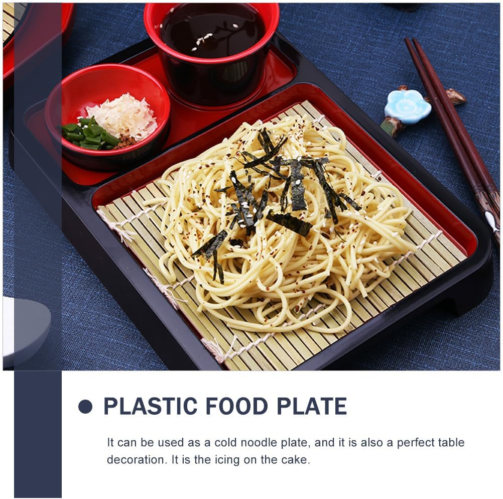 Hemoton 1Set Japanese Style Cold Noodle Dish with Bamboo Mat Rectangular Soba Noodles Plate Decorative Food Tray for Parties and Gatherings