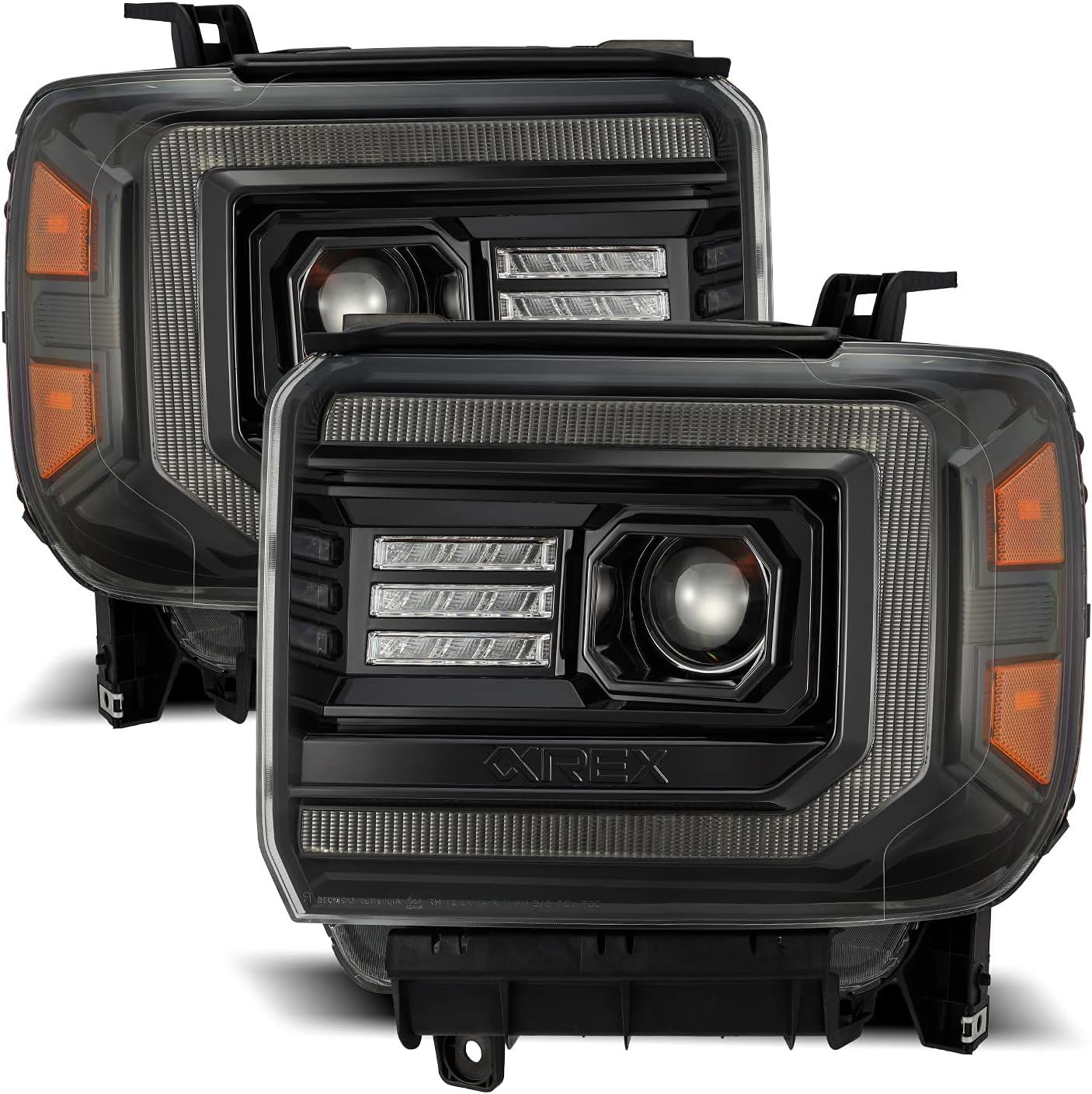AlphaRex Pro-Series Black Fit 14-18 GMC Sierra 1500/15-18 Sierra 2500HD/3500HD LED DRL Tube Projector Headlights