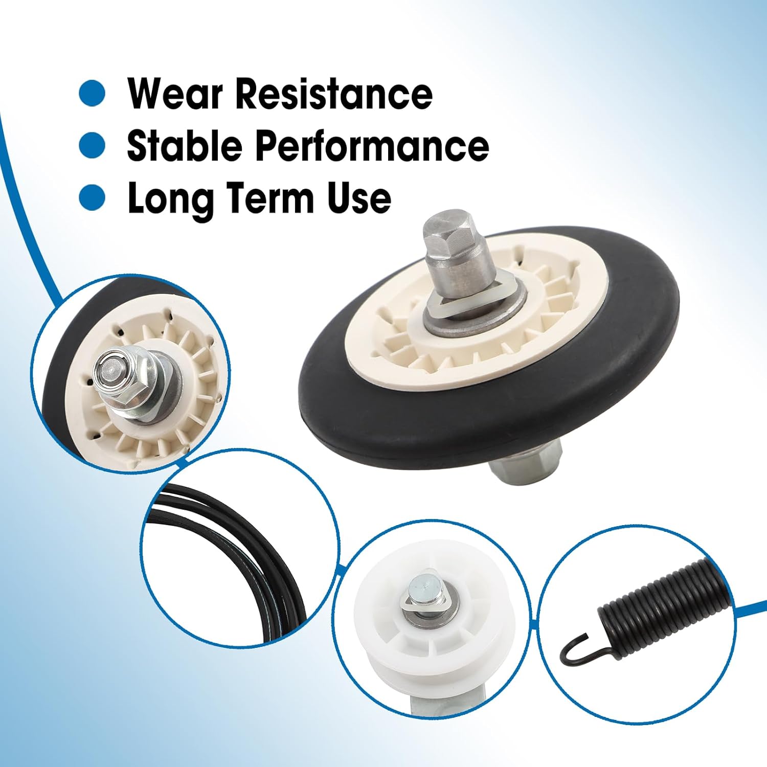 4 Pcs Dryer Drum Roller Repair Kit with Belt & Idler Pulley Assembly Replace WE03X10008 WE12X10011 WE12X10013 Fit for GE Dryer PTDN800EM0WW PTDN800GM0WW PTDN805EM0MS PTDN805GM0MS