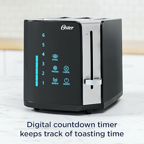 Miniatura 3 de Oster Tostadora de pantalla táctil de 2 rebanadas con controles digitales, negro y acero inoxidable