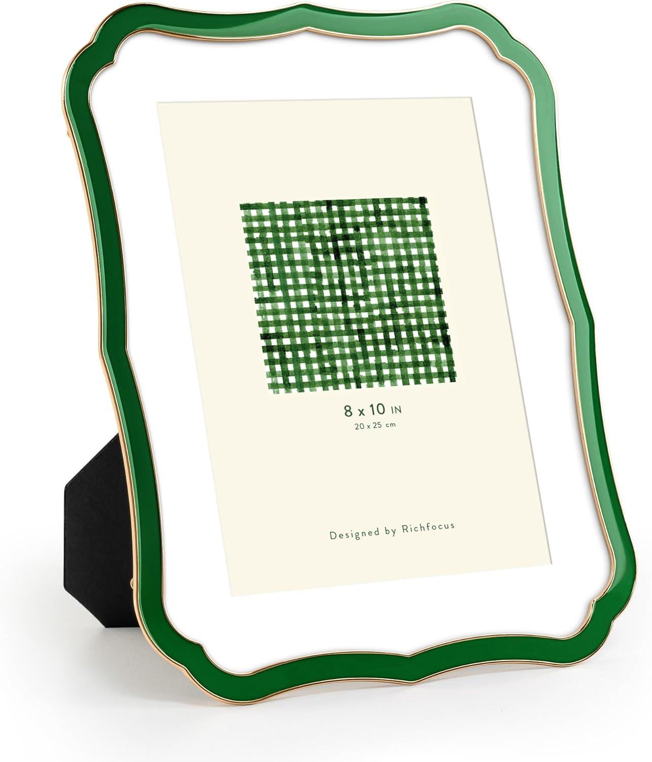 8x10 Enamel Picture Frame with HD-Tempered Glass, Display 5x7 Photo with Mat, Ornate Photo Frame with Metal Edge & Velvet Back for Tabletop & Wall Mount Vertically or Horizontally Display, Green