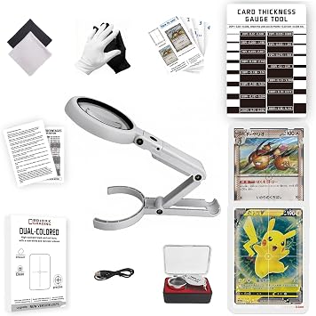 Card Centering Grading Tool for TCG Trading Cards, Sports Card Grading Kit with Thickness Measuring Card, LED Clarity Tool Set, Trading Card Measuring Tools and Accessories