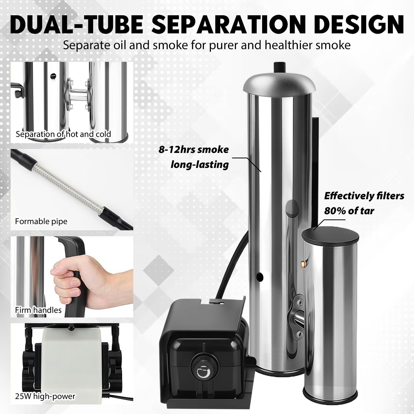Kaltrauchgenerator aus Edelstahl, Upgrade Raucherzeuger für Räucheröfen Smoker mit Pumpe, Tragbares Räucherofen Elektrisch Zum Räuchern von Lebensmitteln und Fleisch, BBQ Rauch-Erzeuger (Long Handled)