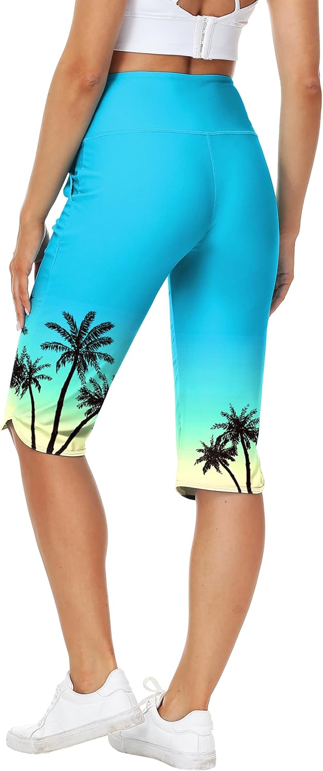 AOBUTE Womens Swim Capris Pant Sun Protection High Waisted Swimming Leggings with Pockets (No Lining)