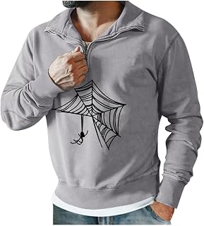 Halloween Mens Casual Shirts Half Zip Halloween Print Oversized T Shirts for Men Comfortable Long Sleeve Polo Shirts Lapel Sweater for Men Adult Loose Turtle Neck Plus Size Sweatshirt Sport T-Shirt