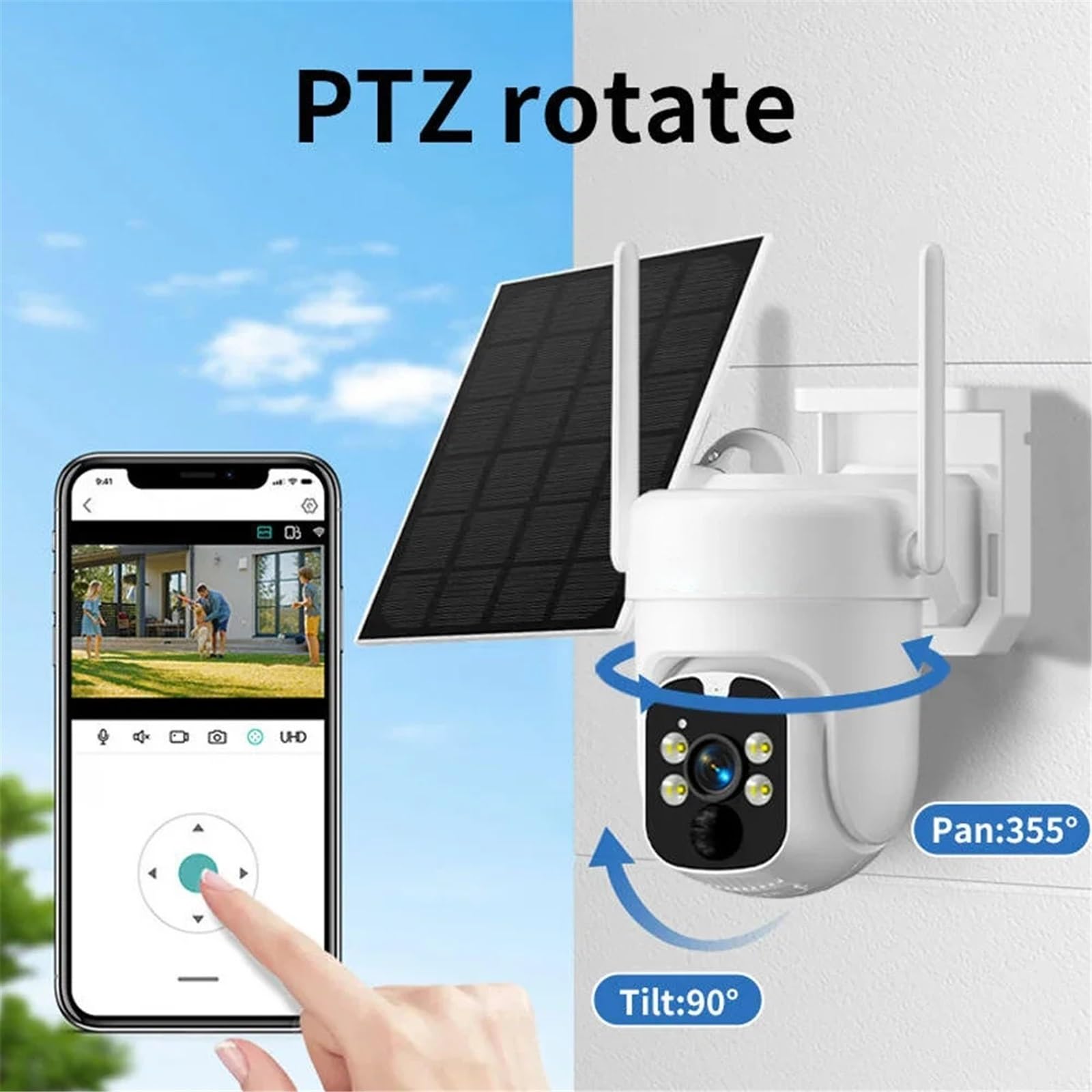 Kamera bezpieczeństwa, Bezprzewodowa kamera bezpieczeństwa 5MP zewnętrzna WiFi zasilana baterią słoneczną Pan/Tilt obróć monitorująca ochrona domu 2.4G(5MP Solar 128G Card)