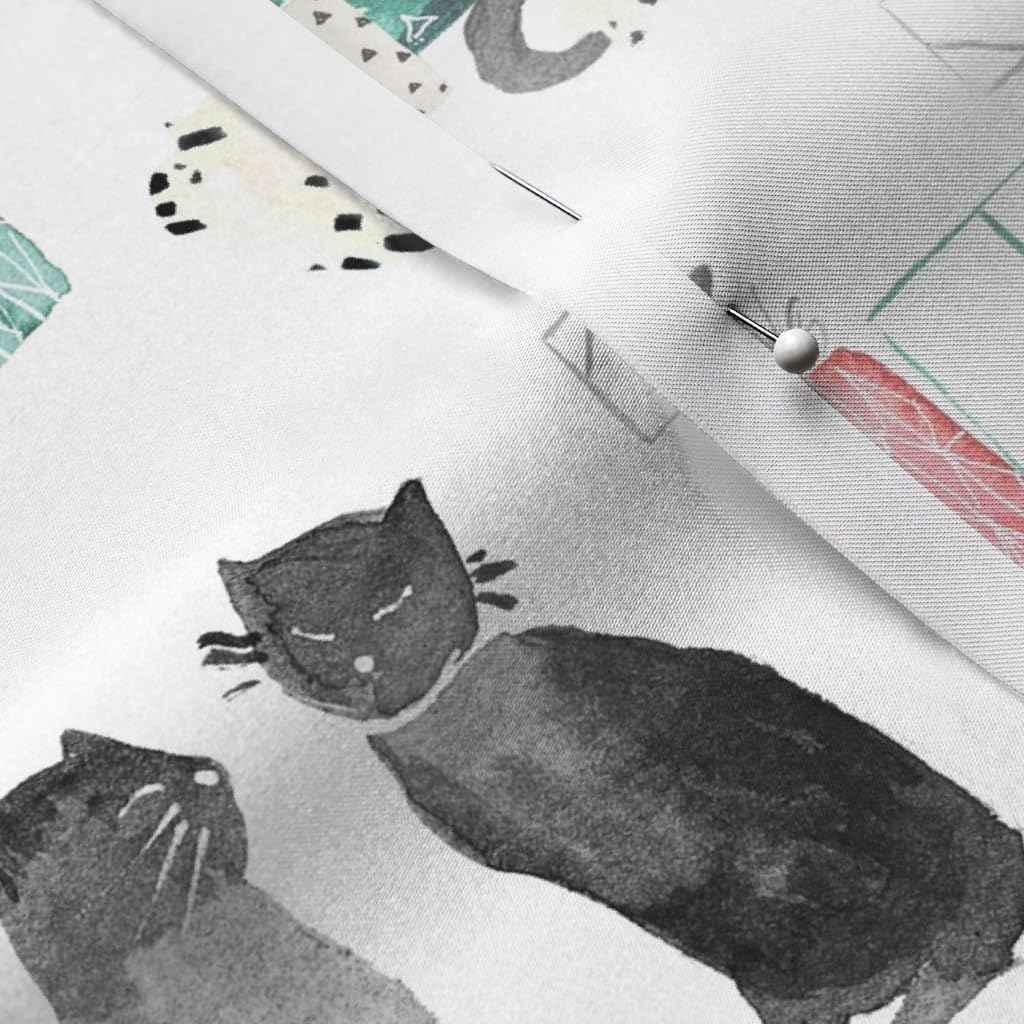 Spoonflower Fabric - Cat Christmas Presents Holiday Animal Vintage Cats Red Green Lover Printed on Satin Fabric by The Yard - Sewing Lining Apparel Fashion Blankets Decor