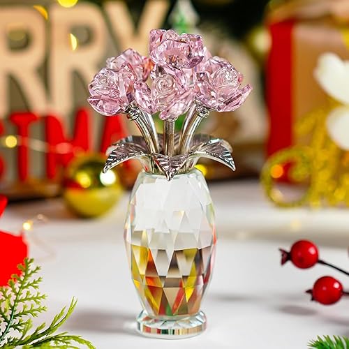 Vista 10 de H&D HYALINE & DORA Figura de flores moradas de cristal, regalos de rosas para mamá, esposa, abuela, adorno coleccionable de flores de cristal, Día