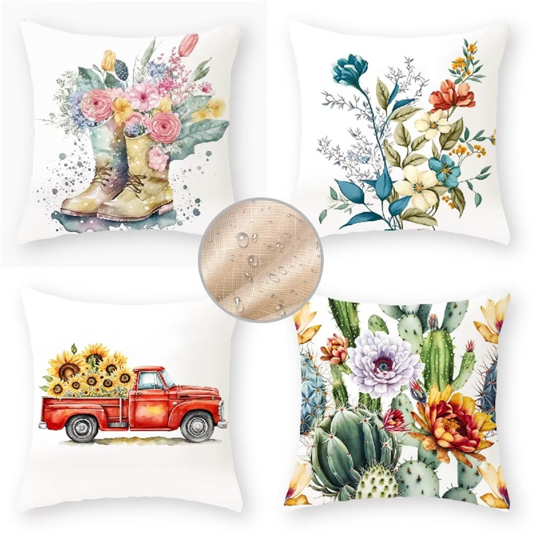 Outdoor Kissenbezug 80x80 Cm 4er Set - Leinen Bezüge Mit Verstecktem Reißverschluss Für Garten & Wohnzimmer
