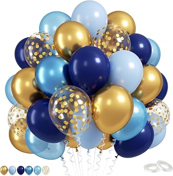 Blue and Gold Balloons, 52 PCS 12 Inch Chrome Gold Navy Blue Balloons