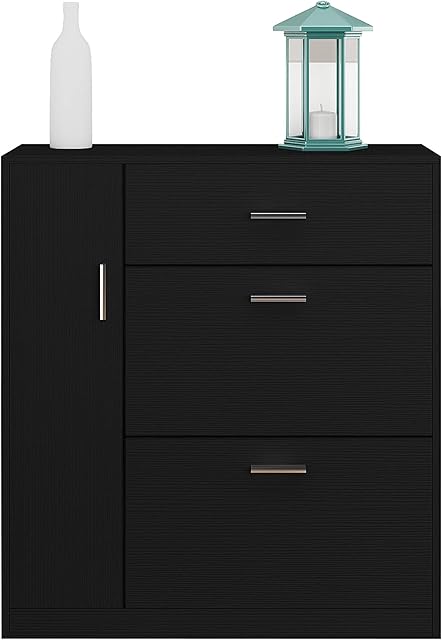 AWOOOD Shoe Storage Cabinets,Wooden Shoe Racks Storage Organiser Modern Shoe Cupboard for Hallways Furniture (Black)