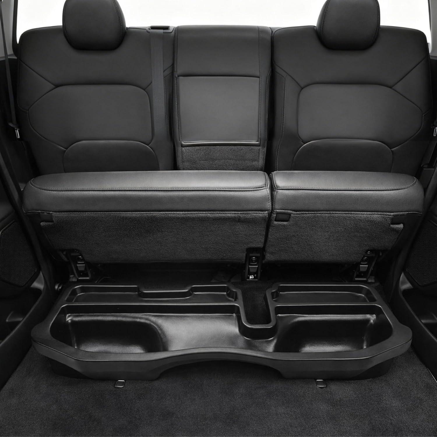 HECASA Under Seat Storage Box Compatible with 2002-2019 Dodge Ram 1500 2500 3500 Quad/Crew Cab Pickup 2019-2024 Ram 1500 Classic w/ 60/40 Split Rear Bench Seat Gearbox Storage Liner Plastic