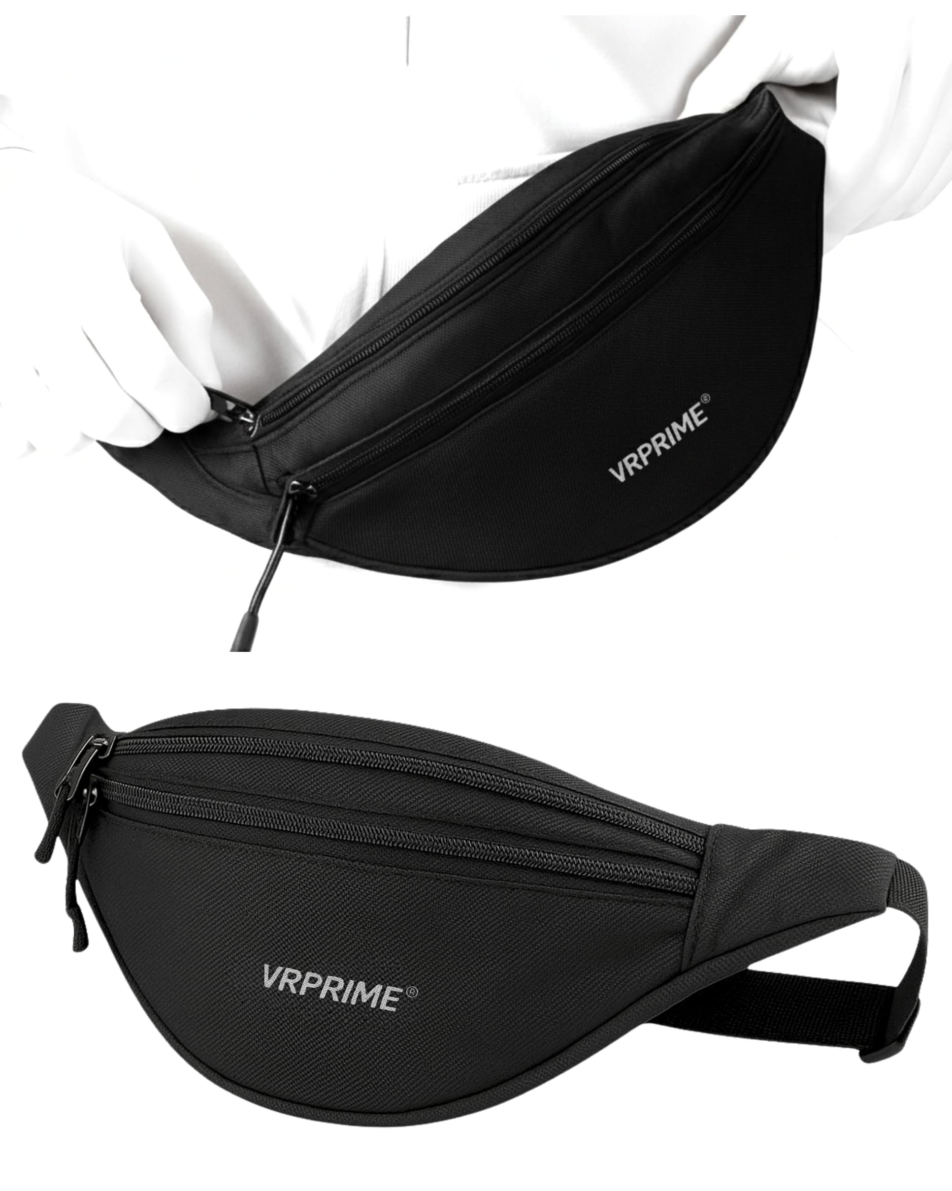 VRPRIME Waist Bag for Men Side Bag | Fanny Waist Pouch Pack | Travel Side Sling Waist Bag | Travel Essentials for Running, Riding a Bike (Slim Black)
