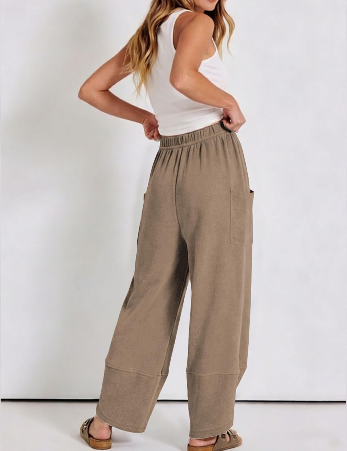 Athlisan Womens Wide Leg Pants Elastic Waist Baggy Palazzo Harem Pants with Pockets