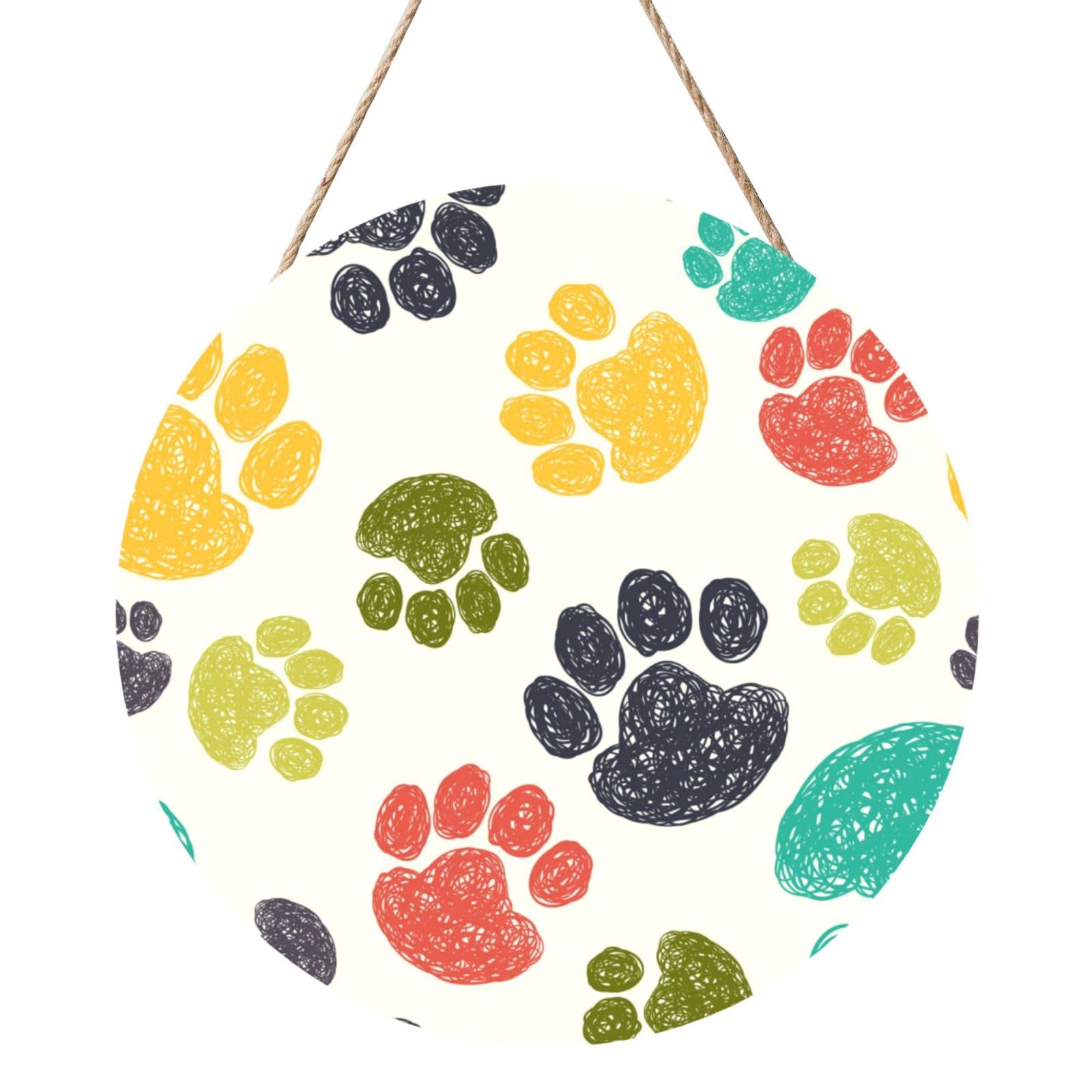 InOmak Cute Dog Paw, Round Wood Panel Painting 12 in, Wall Hanging Painting For Home