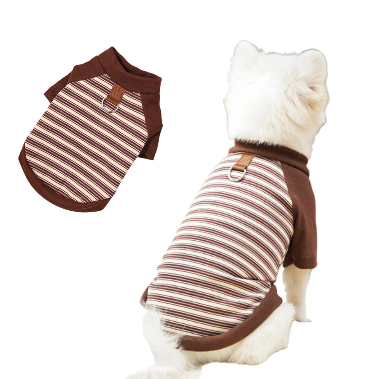 Dog Tshirt Striped Shirts for Dogs Clothes Stretchy Puppy T-Shirts with Metal Buckle for Small Medium Dog Boys Girls (XXXX-Large,Brown)