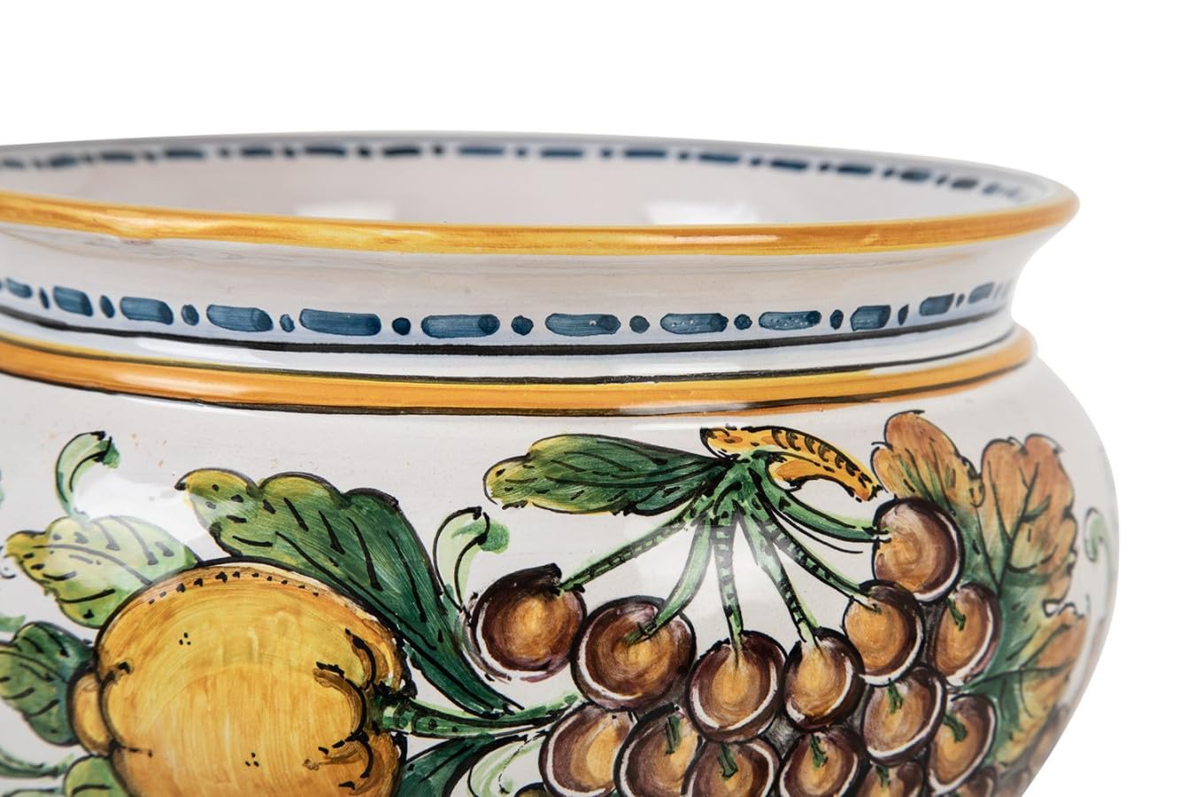 Cerames Pflanzkübel Keramik im sizilianischen Stil von Caltagirone Vaso di Limoni e Uva S – Italienischer Blumenkübel, runder Blumentopf für Innenbereich und Fensterbank, Ø 20 cm, Höhe 15 cm