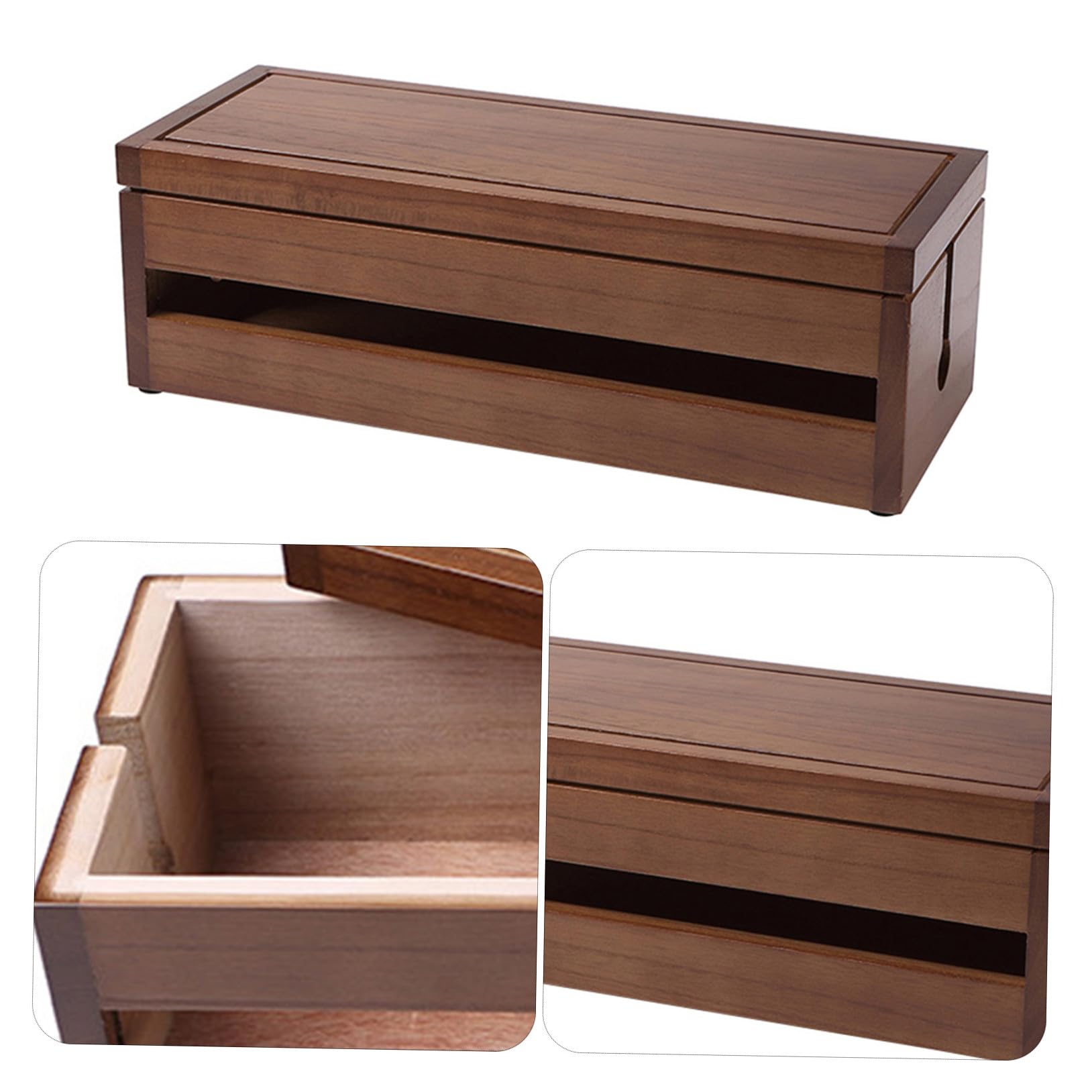 Organizador de Enchufes y Cables de Madera de Paulownia Diseño Multifuncional y Ventilación para Almacenamiento y Protección de Cables Hogar