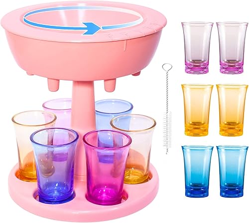 Buffalito - Seis vasos vertedor de bebidas con 6 vasos acrílicos de colores de 2 onzas, dispensador de chupitos de vertido múltiple, color rosa