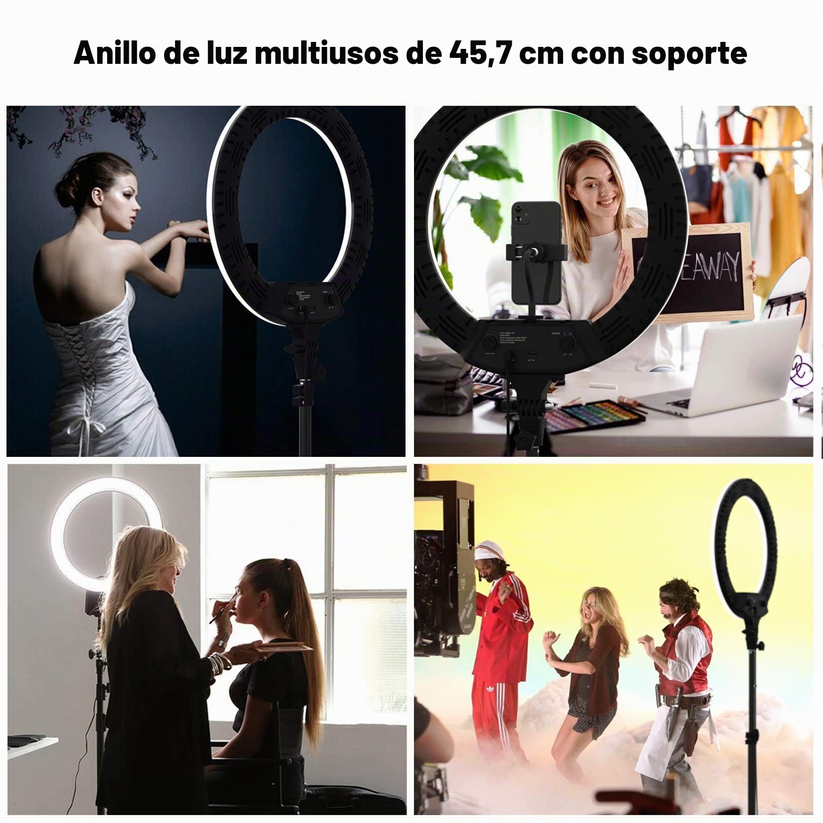 LED Aro de Luz 46CM con Trípode 65W, Remoto Control 3200-5500K Lámparas Regulables, 3 Modos Anillo de Luz para Selfie, Video, Tiktok,Maquillaje incluida Carrying Bag