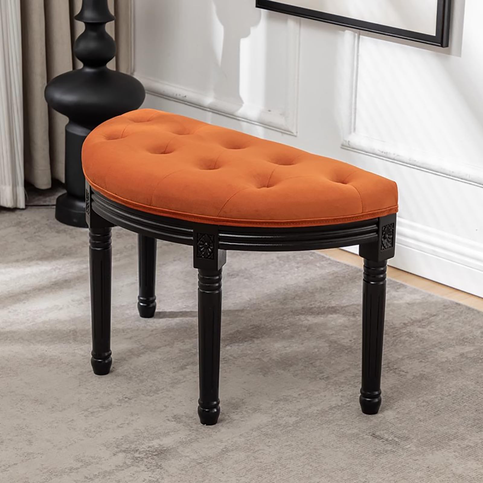 Banc d'entrée demi-lune bois massif siège de rangement salon