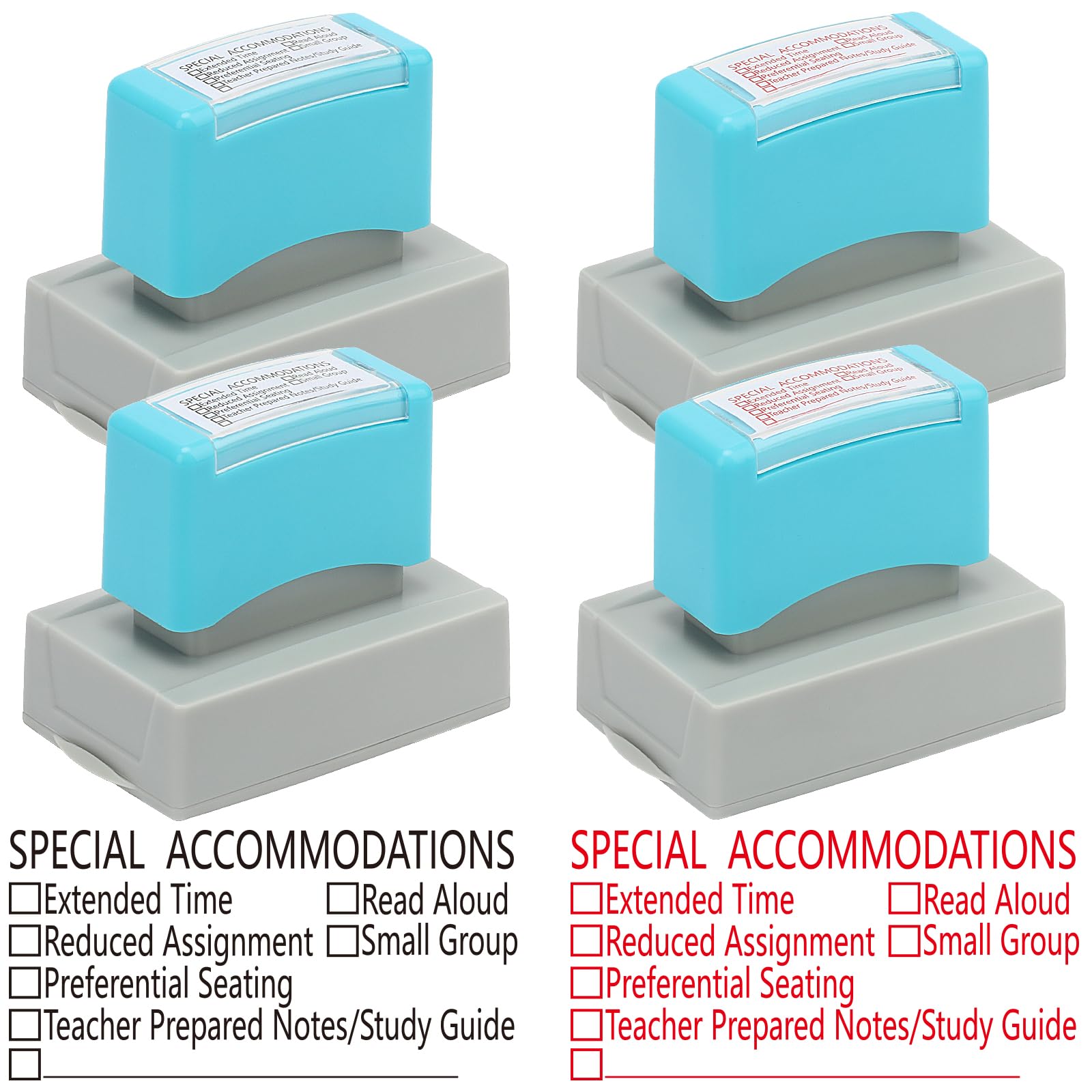 Special Accommodations - Timbro autoinchiostrante per insegnanti, con modifica della velocità, ricaricabile, per scuola, dormitorio (4, nero e rosso)