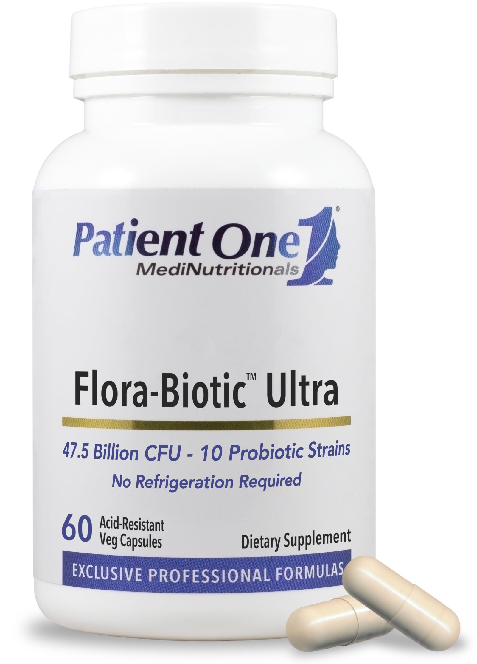 Patient One Flora-Biotic Ultra | Probiotic Supplement to Support Balanced Intestinal Flora* | 47.5 Billion CFU Plus 10 Probiotic Strains | 60 Capsules