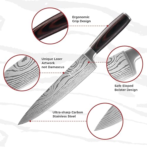 Miniatura 4 de Juego de cuchillos de 15 piezas con bloque para cocina, con afilador integrado, cuchillas ultra afiladas de acero inoxidable, mango ergonómico de