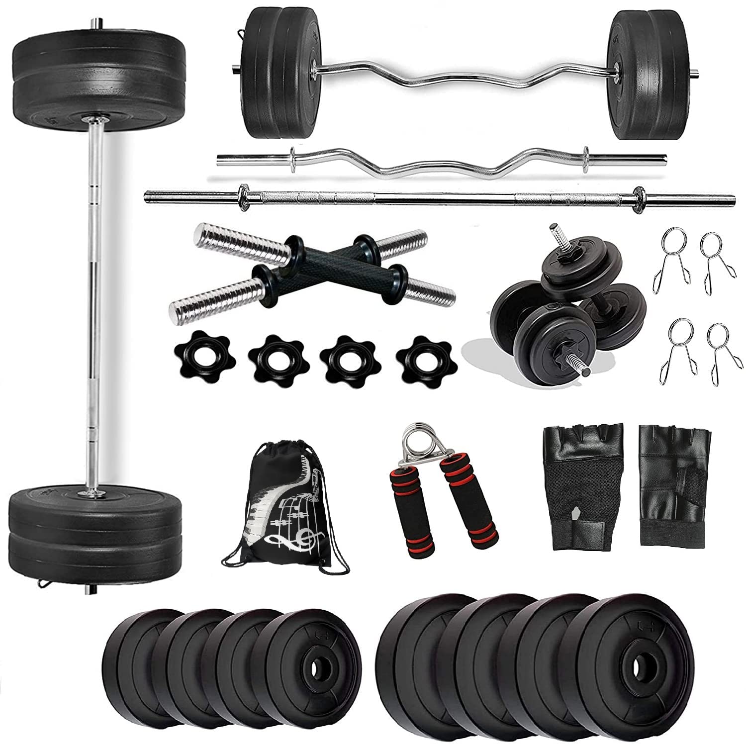 Bodyfit Home Gym Set 8 Kg to 70 Kg with Straight and Curl Rod + Dumbbell Rods Complete Exercise Equipments Combo. (8 KG Weight Plates) (B09MSB6YSB) Amazon Price History, Amazon Price Tracker