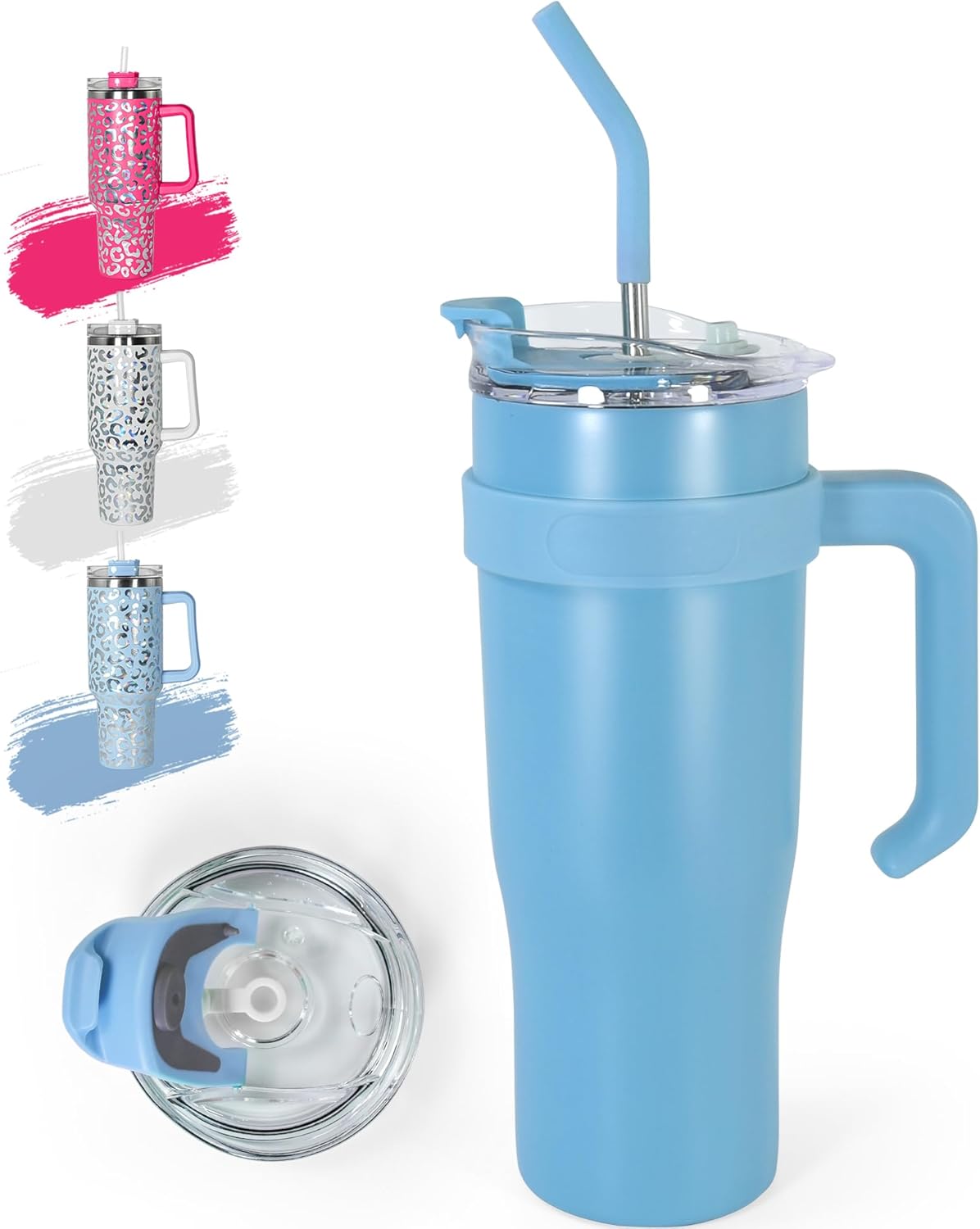 Amazon.com | sweet grain 40oz Tumbler with Handle, Blue Leak Proof