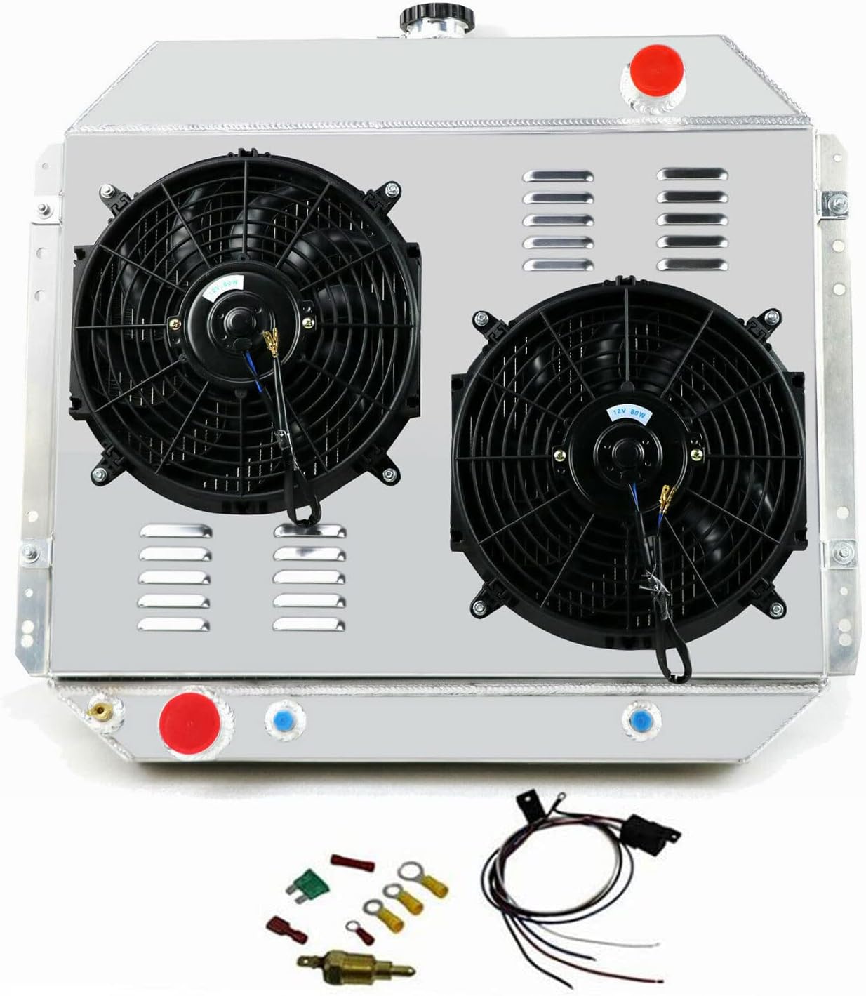 3 Row Radiator Compatible For 1966-1979 Ford Bronco F100 F150 F250 F350 77 75 73 69 67,High Performance Automotive Radiator + Shroud fan + Relay Kit