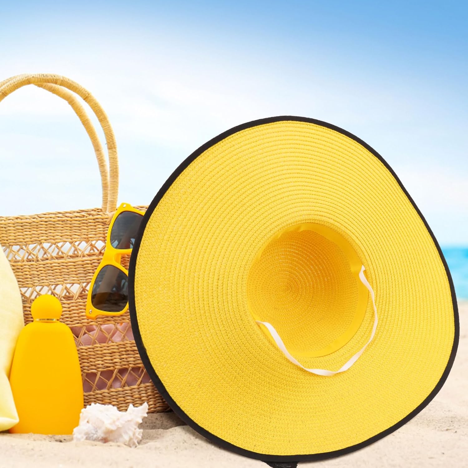 DRESHOW Beach Hats for Women Big Straw Wide Brim Summer Hat Floppy Foldable Roll up Cap Sun Hat UPF 50+ - Image 6