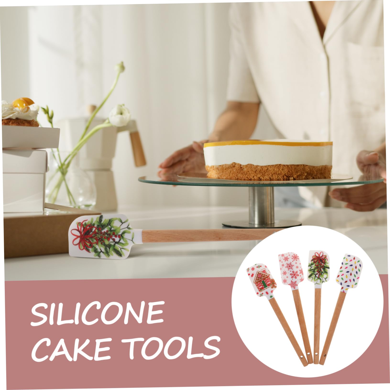 Cabilock 4 Sätze Silikon Spatel Teilig Weihnachtskuchen Dekoration Ergonomischer Holzgriff Hitzebeständig Für Kuchencreme Und Teigschaben Leicht Und Langlebig 4 Stück * 4