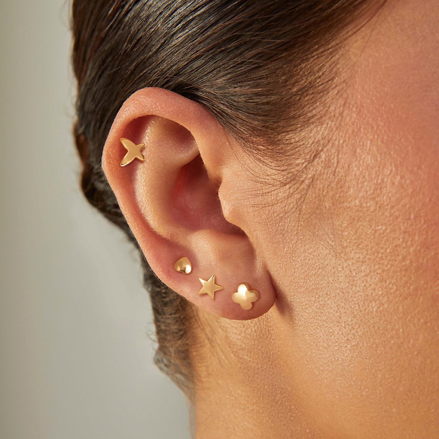 BENEIGE 4 Pairs Small Stud Earrings Set for Women Men | 14K Gold Plated Women Earrings Set Multiple Piercings | Cross Cartilage Earrings | Butterfly Helix Piercing Earrings | Windmill Snowflake Fox Airplane Star Heart Cloud Flower Earrings - Image 2