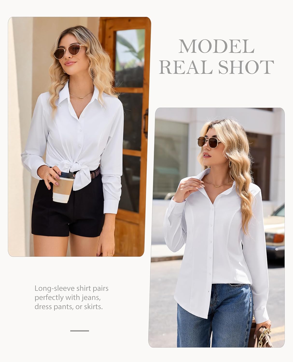 siliteelon Womens Stretch Button Down Shirts Slim fit Long Sleeve Dress Shirt Wrinkle Free Collared Business Casual Blouse - Image 4