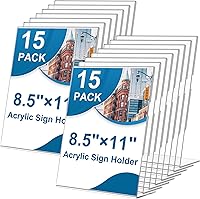 Seencool 15 Pack 8.5x11 Acrylic L-Shaped Sign Holders - Clear Slant Back Tabletop Stands for Flyers Menus Restaurants Offices