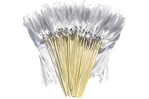 50 Pack White Lace Ribbon Wands for Wedding, Sparkly Bell Fairy Sticks Sparkler Wands