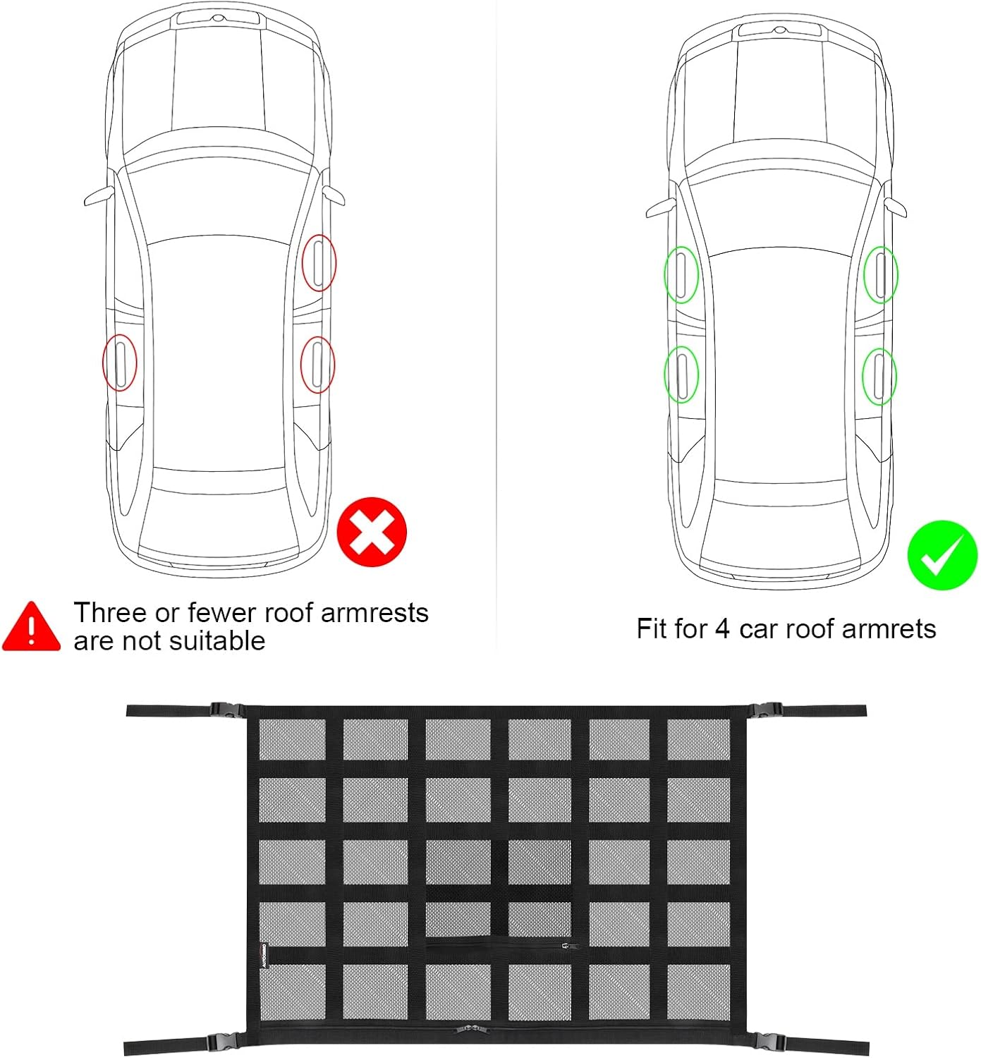 Car Ceiling Storage Net - AUTOOMMO 32" x 23.6" Upgraded Large Car Ceiling Cargo Net Pocket, Strengthen Load-Bearing Adjustable Double-Layer Mesh Car Roof Organizer for SUV Long Trip Camping(Black)