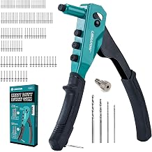 Libraton Rivet Gun Kit, Pop Rivet Gun, Heavy Duty Rivet Tool, Professional Hand Riveter, Manual Riveting Tool with 120 Blind Rivets, 4 HSS Drill Bits, 4 Tool-free Interchangeable Heads